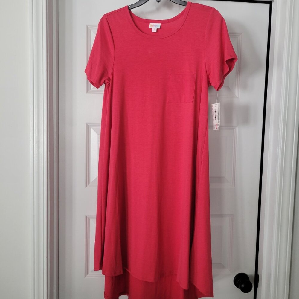 NWT LulaRoe Carly T Shirt Swing Dress with High-Low Hem Sz. S Red Summer